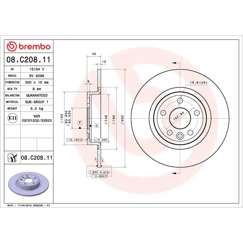 BREMBO 08.C208.11 Disco de freno (Unidad) Solo Por Tiempo Limitado